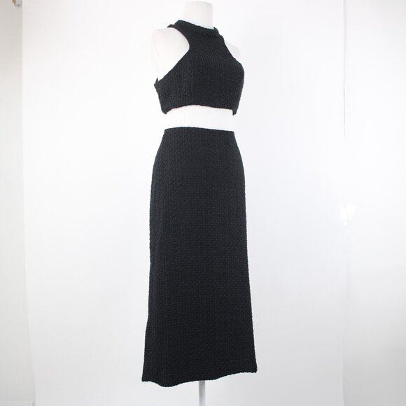 Alamour Sz L Black Textured Sleeveless Crop Lined 100% Polyester 2Pc Dress - Picture 5 of 16